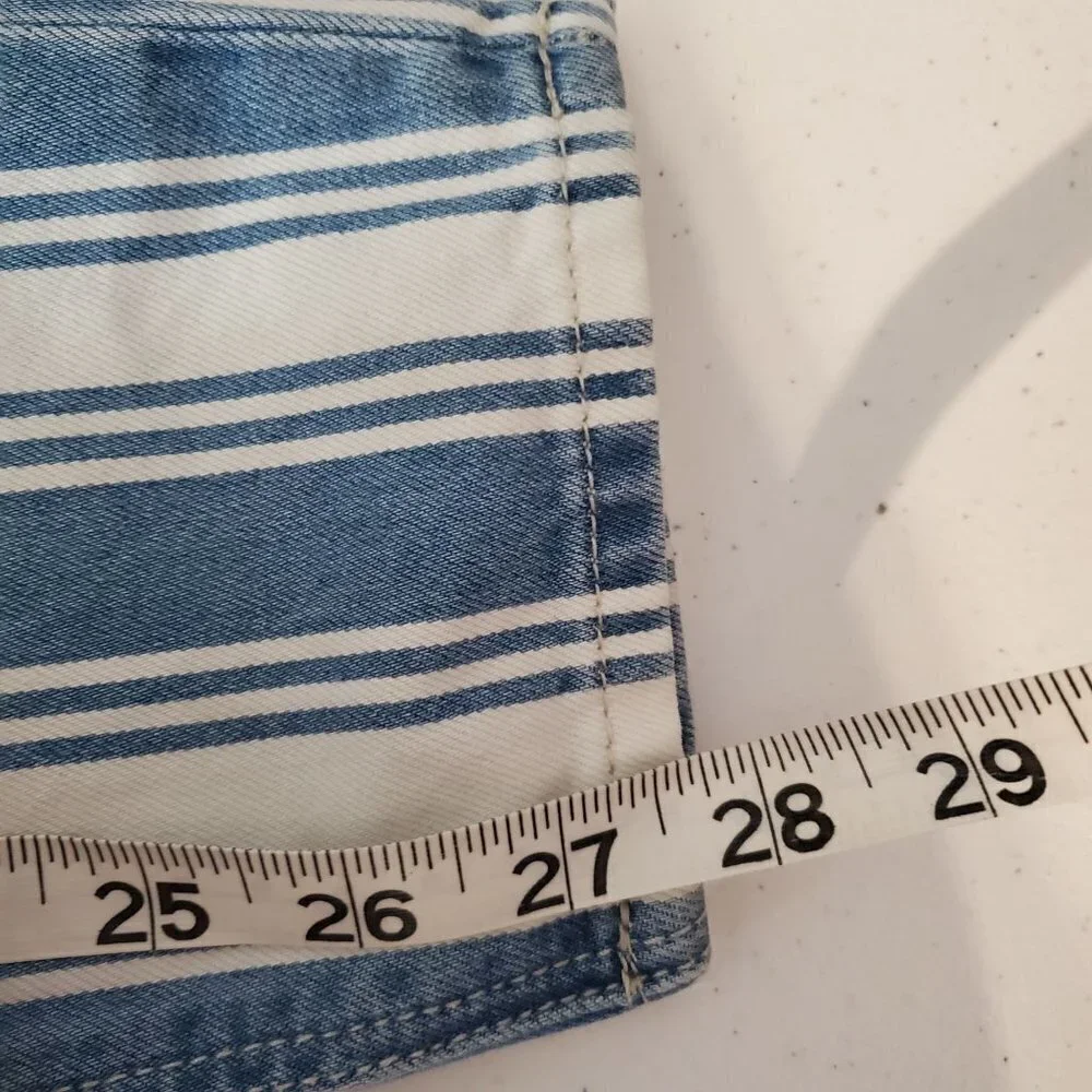 American Eagle 00 Mom Jeans High‎ Rise Blue White Striped Denim Preppy Coastal